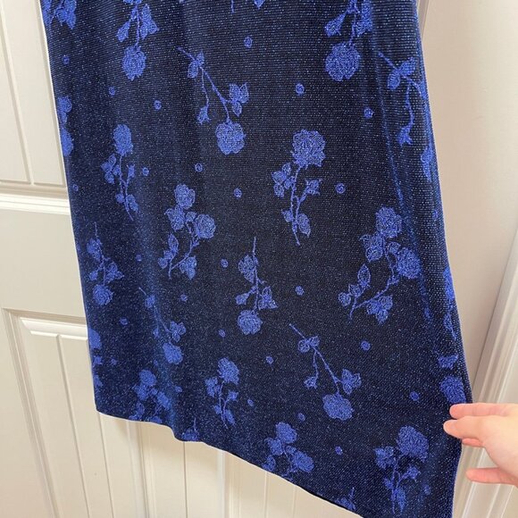 Vintage Made in Canada Whimsigoth Sparkly Floral Maxi Skirt Blue Black– M - Picture 7 of 11